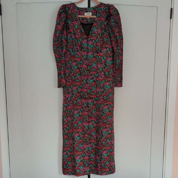 J. Crew Red and Blue Maxi Dress with Puff Sleeves - Picture 1 of 8